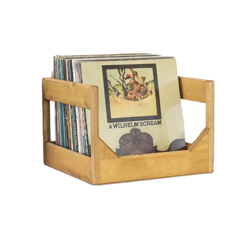 12-Inch Wooden Vinyl Record Display Crate Storage Bin for Vinyl Records Collection Box