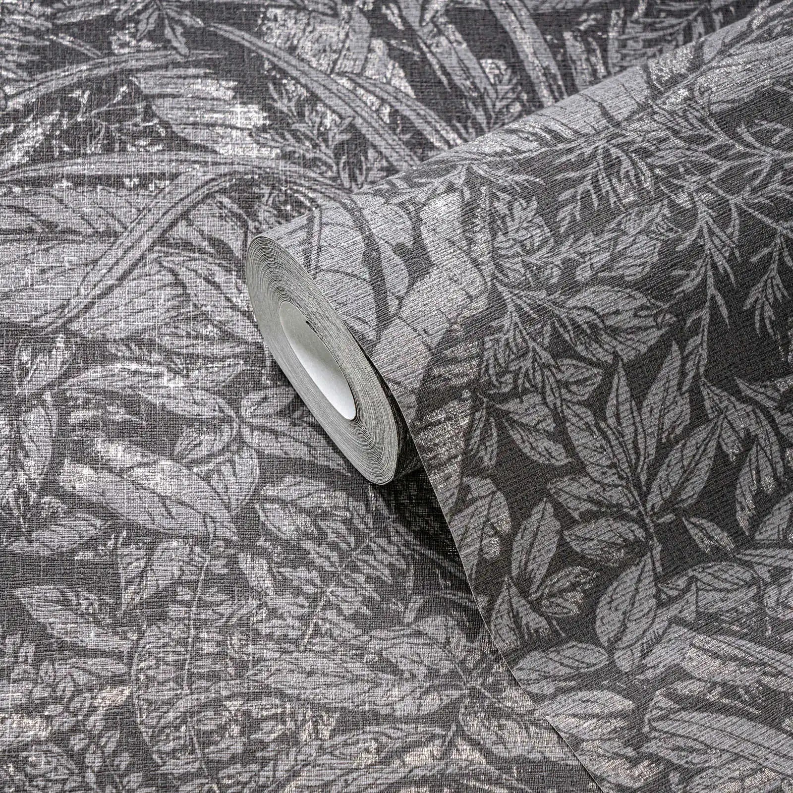 Made in Germany Modern Non Woven Vinyl Wallpaper Rolls Nature Grey Black Silver Metallic Floral Heat Insulation 1005 X 053 m