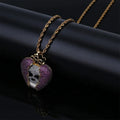 Ice Cubic Zirconia Brass Broken Heart Skull Pendant Necklace Gold Plated Rope Chain Men Women Hip Hop Skeleton Charm Rapper Punk