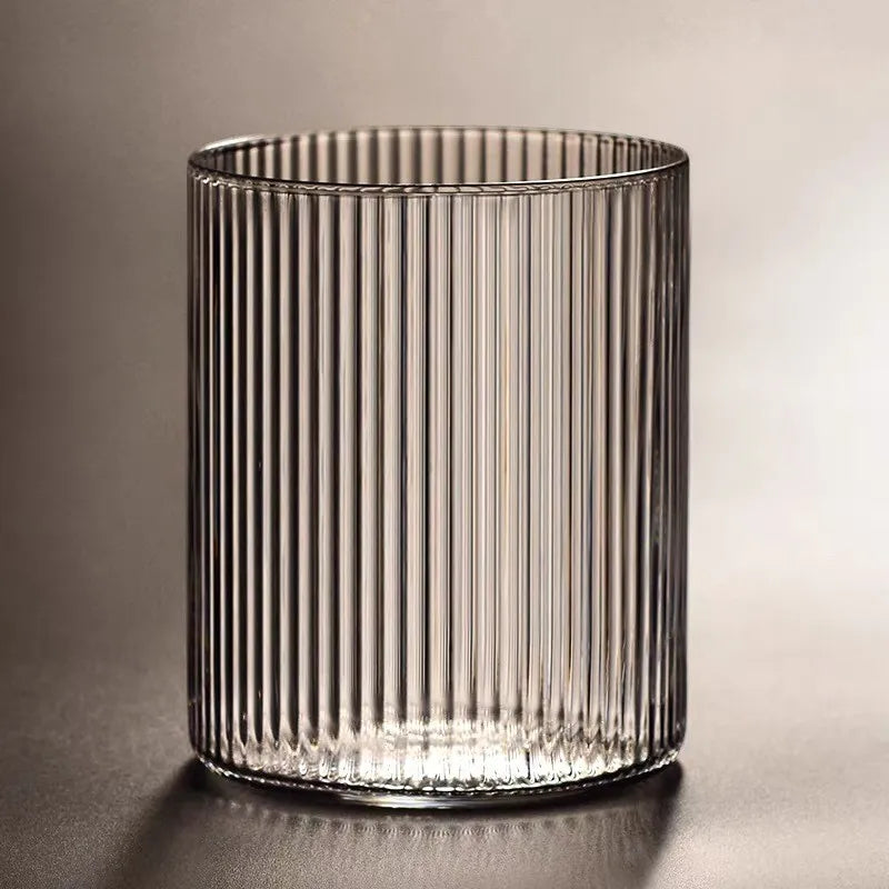Premium Glass Coffee Cups 12 oz Classic Vertical Stripes Glass Coffee Cups Transparent Tea Cup Beverages Latte Cappuccino