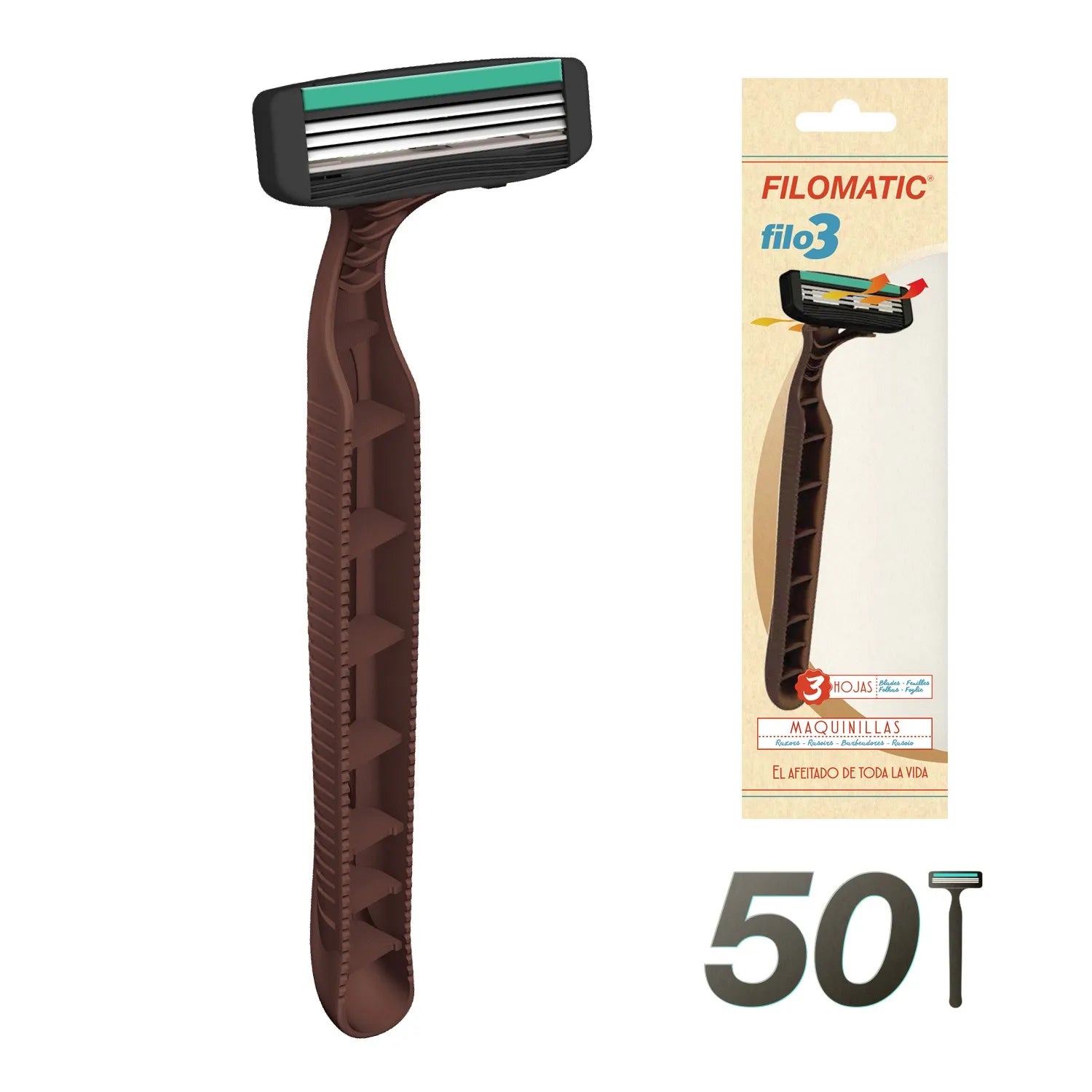 Pack of 50 Filomatic "FILO3" razor blades in various colors