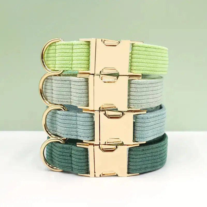 Adjustable Corduroy Zinc Alloy Pet Dog Collar Metal Buckle Slid Velvet
