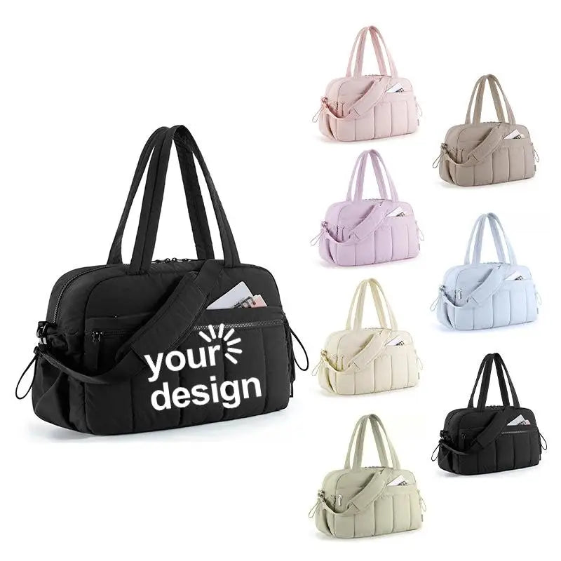 Qetesh Custom logo Large Capacity Fashion Gym Sport Waterproof Travel Puffy Duffle Bag Wet Pocket Durable Foldable Zipper