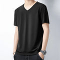 OEM Custom Logo Embroidery Print Short-sleeved Men Slim and Versatile Solid Color  Breathable Cotton V-neck Bottoming T Shirt