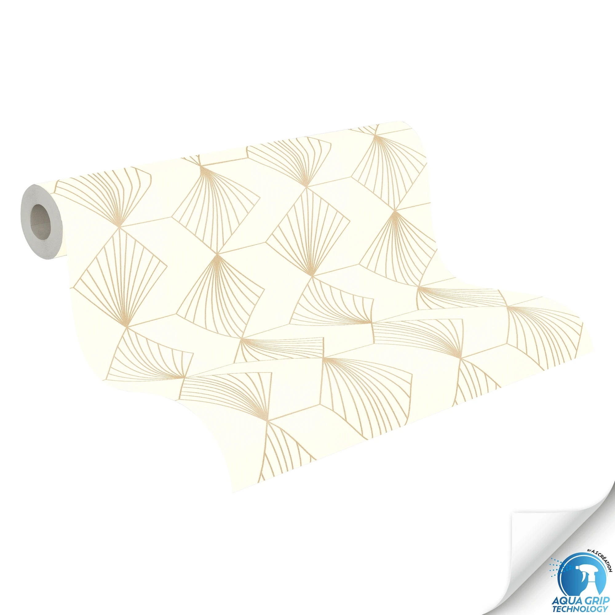 Made in Germany - Pre-Pasted Wallpaper Rolls Graphic Cream Gold - Non Woven Vinyl - ArtDeco Wallpaper Pre-glued - 1005 x 053 m