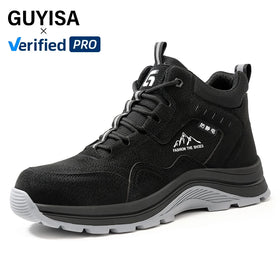 GUYISA Workwear Series Anti-static Safety Boot Microfiber Upper High Top Safety Sneakers Yellow-brown Security Boots