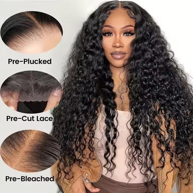 Ready Go Glueless Wigs Pre Cut/Plucked /Bleached 5*5 Lace Closure Wig 13x4 13x6 Deep /Water Curly Wave Lace Front Human Hair Wig