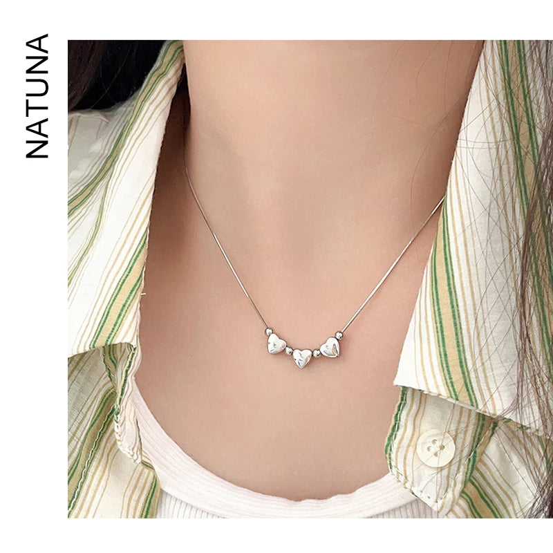 Natuna Fashion and Fine Jewelry Sterling Silver 925 Small Love Beaded Chain Layered Necklace for Women'S
