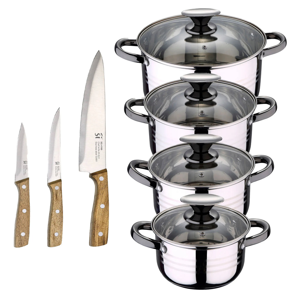 8-piece stainless steel cookware set suitable for induction hobs San Ignacio Premium Collection + 3-piece stainless steel