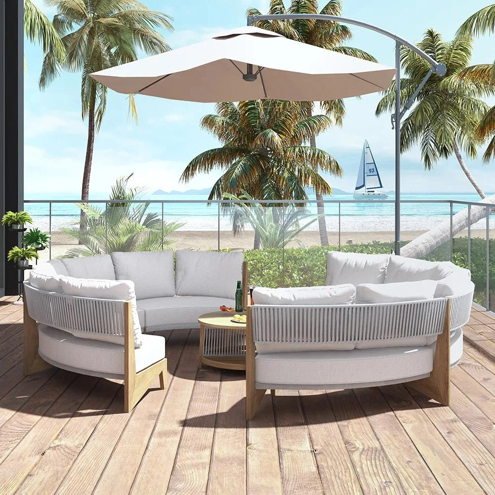 Hotel Modern Sofa Set Garden Teak Outdoor Furniture Rope Aluminum Wood Patio Outdoor Couch Sectional Teak Round Garden Sofa Set