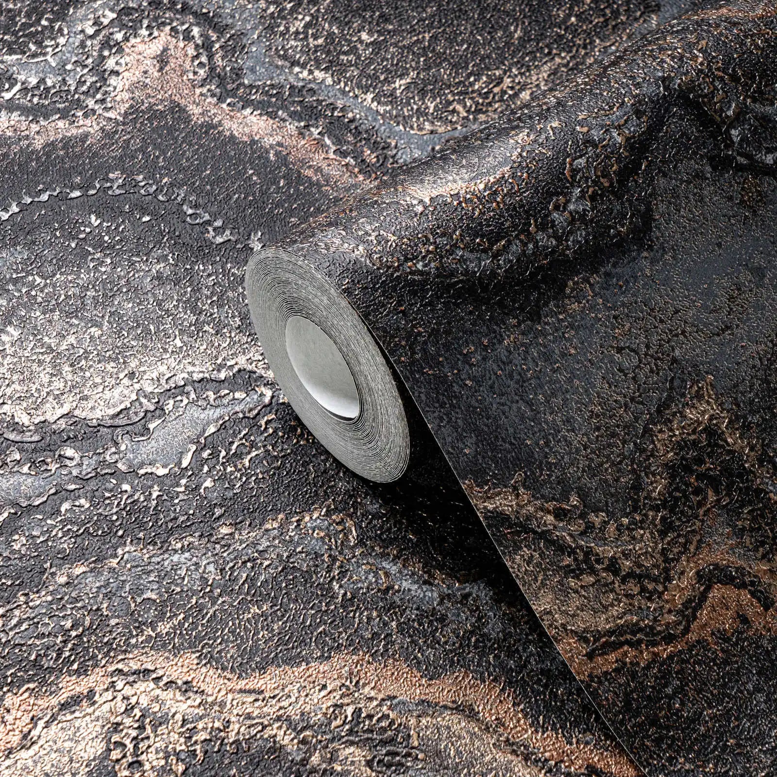 Modern Damask Marble Look Black Gold Non Woven Vinyl Wallpaper Rolls-Abrasion Light Resistant Heat Insulation-Household Use
