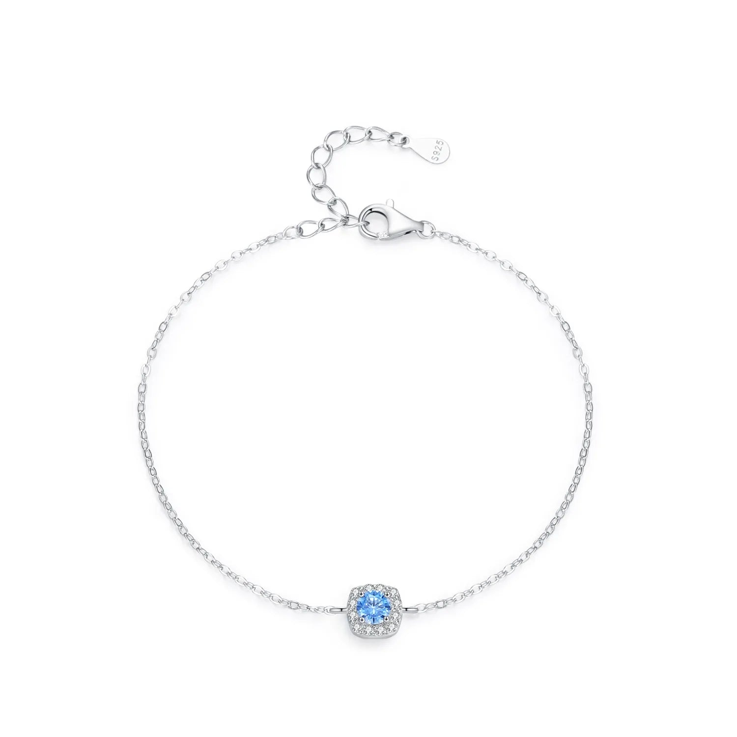 SL2041 S925 Sterling Silver Elegant Round Sea Blue Zircon Geometric Chain Bracelet for Women Fine Jewelry Fashion Wedding Gift