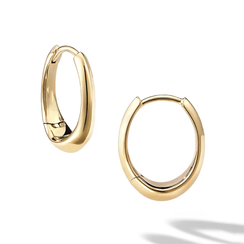 LOZRUNVE Silver 925 Jewelry Wholesale 18k Gold Plated Pain Silver Simple Oval Hoop Earring