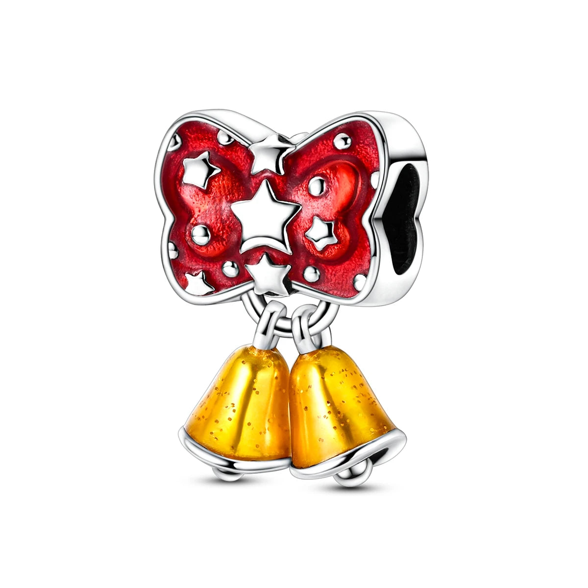 Christmas Series - Silver Fashion Christmas Bow Bell Charms Pendant with Zircon for Women's Party Gift