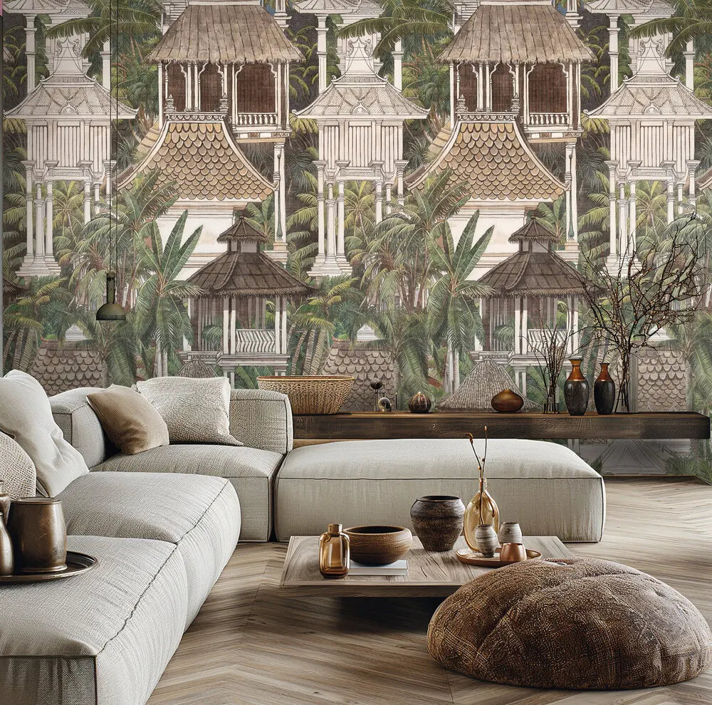 Germany Made Photo Wallpaper Murals Brown Cream Green Non Woven Vinyl Floral Wall Mural for Bedroom Living Room Gym Mall Use
