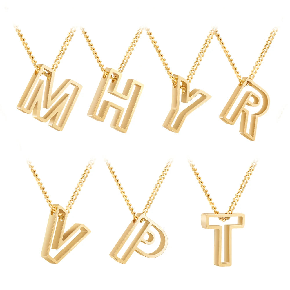 PVD 18K Gold Plated Stainless Steel Jewelry Hollow Letter Pendant Fashion Necklace for Women Accessories Necklace P243456