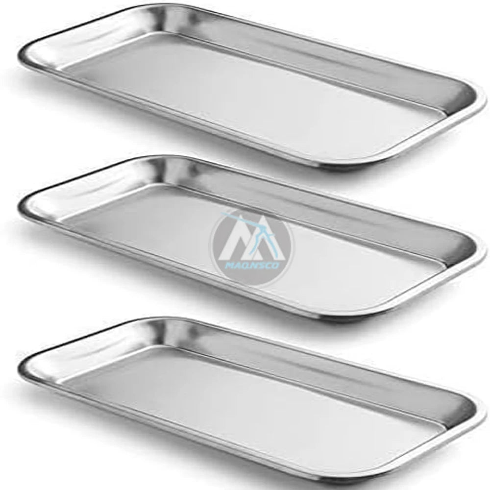 3 Pack Surgical Tray Stainless Steel Tray for Lab Instrument Supplies Tattoo Tool (Silver)