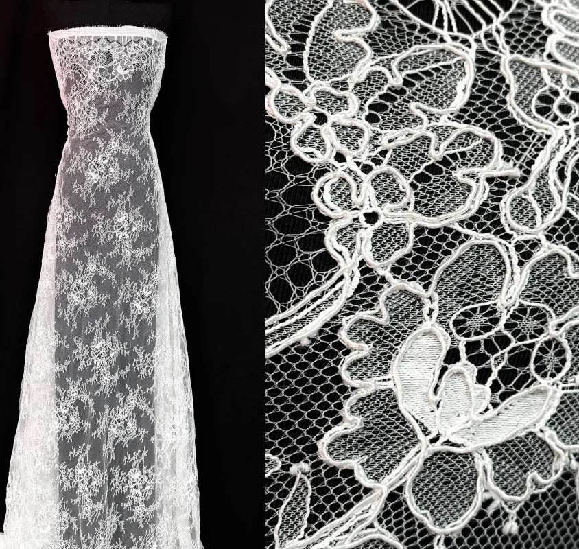 Lingerie Lace Fabric French Chantilly Lace Bridal Lace with Cording for Evening Dress Lace