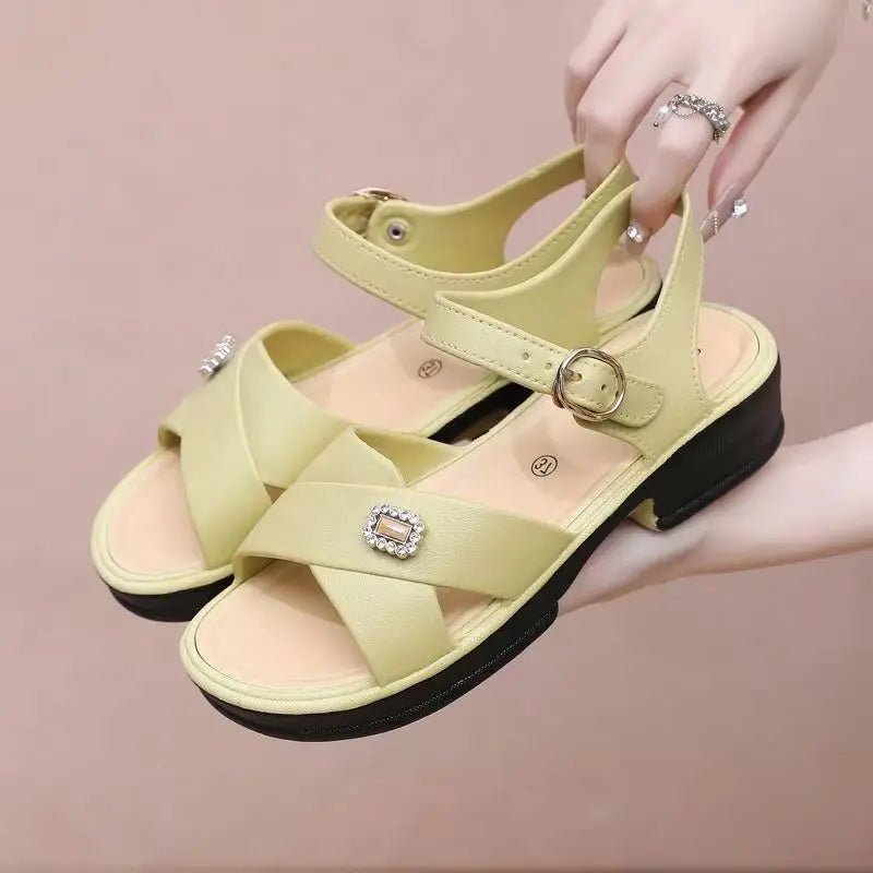 Women's PVC Designer Summer Beach Sandals Slide slippers Wholesale High-heeled Thick Sole Soft Home and Work Shoes for Women
