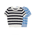 ZATRHMBM Summer Women's Wear 2025 New Fashion Knitted Striped Top Retro Round Neck Short Sleeve Casual Women's Sweater