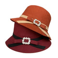 Fashion Chic Ladies Elegant Wool Felt Bowler Hat Women Rhinestone Buckle Formal Hats Dress Hats for Women