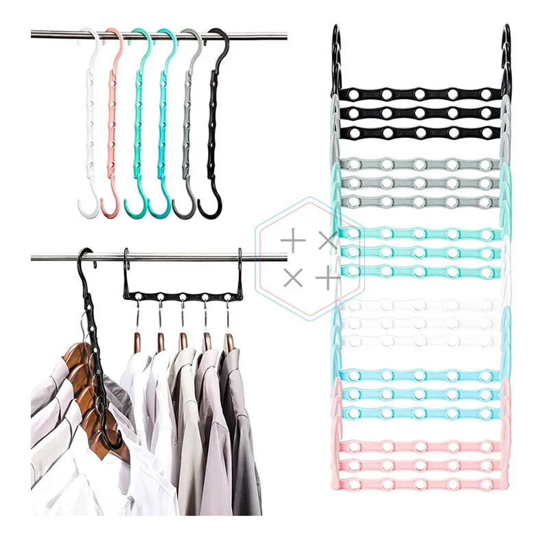 5 Holes Space Saving Magic Plastic Clothes Hangers Wardrobe Organizer Home Storage Organization Polygon Wall Mounted Bag Hanger