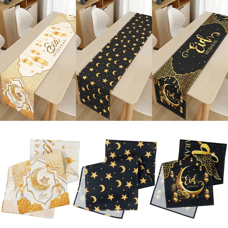 183*33cm Linen Eid Table Runner Ramadan Mubarak Decorations Eid Mubarak Table Runner Islamic Muslim Party Eid Decorations Gifts