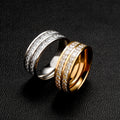 Luxury Stainless Steel Gold Plated Full Zircon Wedding Engagement Couple Finger Ring Women Men CZ Knuckle Ring for Jewelry Gifts