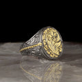Wholesale 925 Sterling Ottoman Style Men's Ring Bi-Color Rhodium and Gold Model RCEGYT-258 Made in Turkey