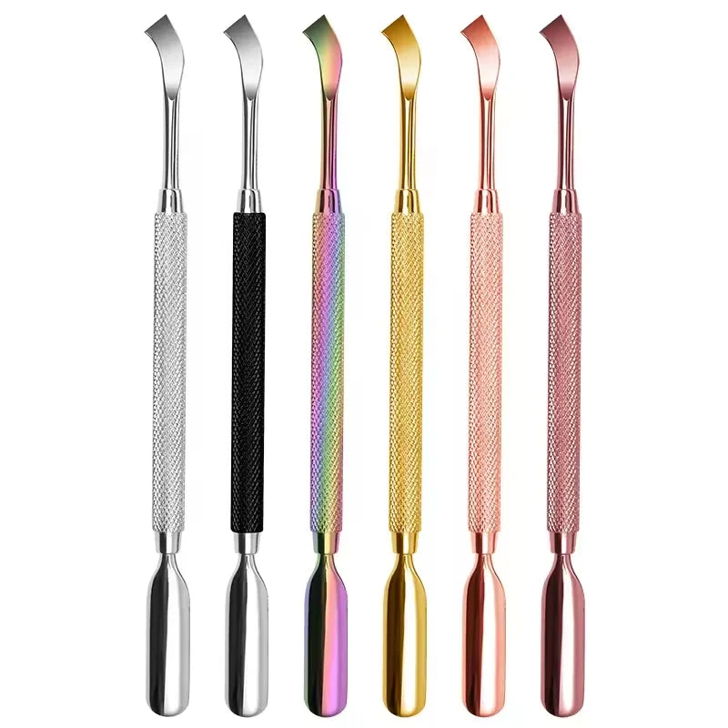 Hot Selling Stainless Steel Reusable Manicure Tool Set Dual-Use Cuticle Pusher Spoon Cleaner for Effective Cuticle Removal Nail