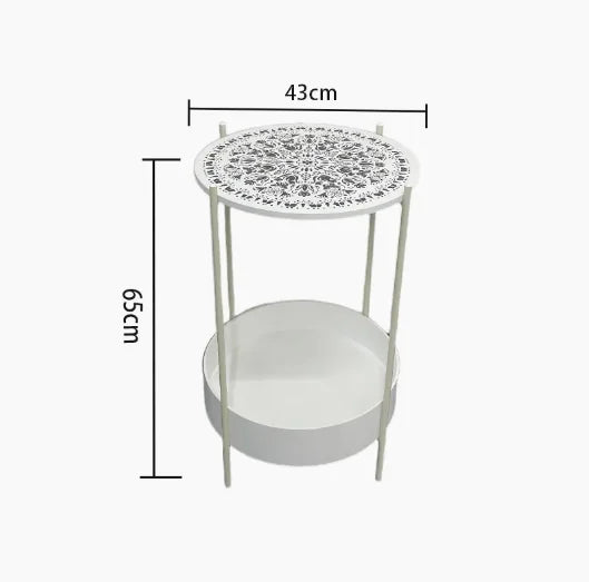 Round Side Table with Fabric Storage Metal Side Small Bedside Table Nightstand with Removable Tray Top for Living Room Bedroom