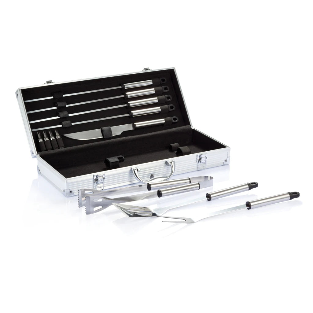 12-Piece Aluminum BBQ Tools Set in Convenient Aluminum Box