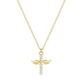 SP 925 Sterling Silver Diamond Cross Necklace Angel Wings Pendant 18K Gold Silver Necklace 925 Sterling Silver