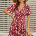 2026 Summer New Women's Floral Print Short Sleeve Wrap V-Neck A-Line Dress Casual Daily Vacation Wear Custom OEM/ODM