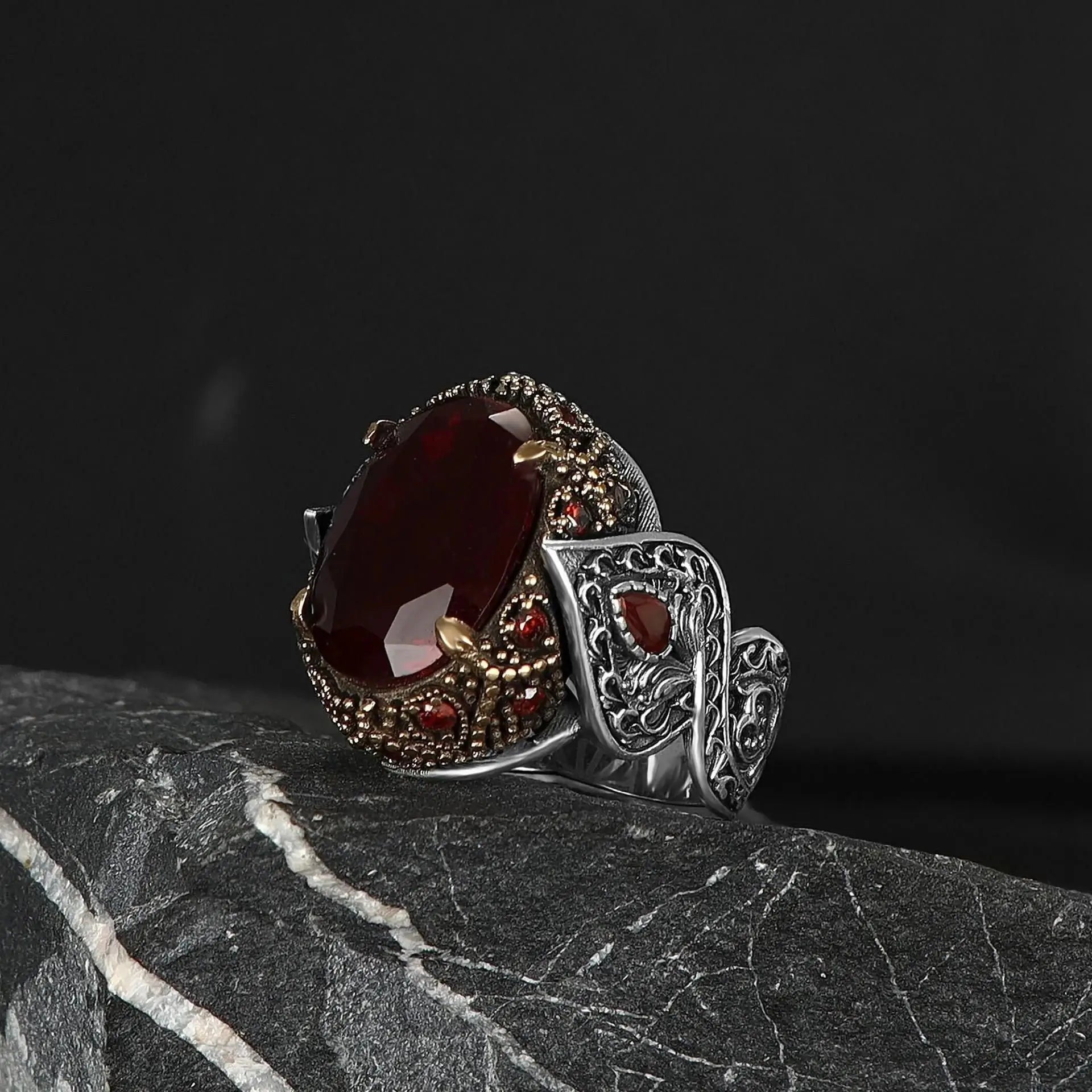 Hot New Azuris Men's 925 Sterling Silver Ring Ottoman Style with Natural Stone Direct From Turkey VALKH1948 Sale