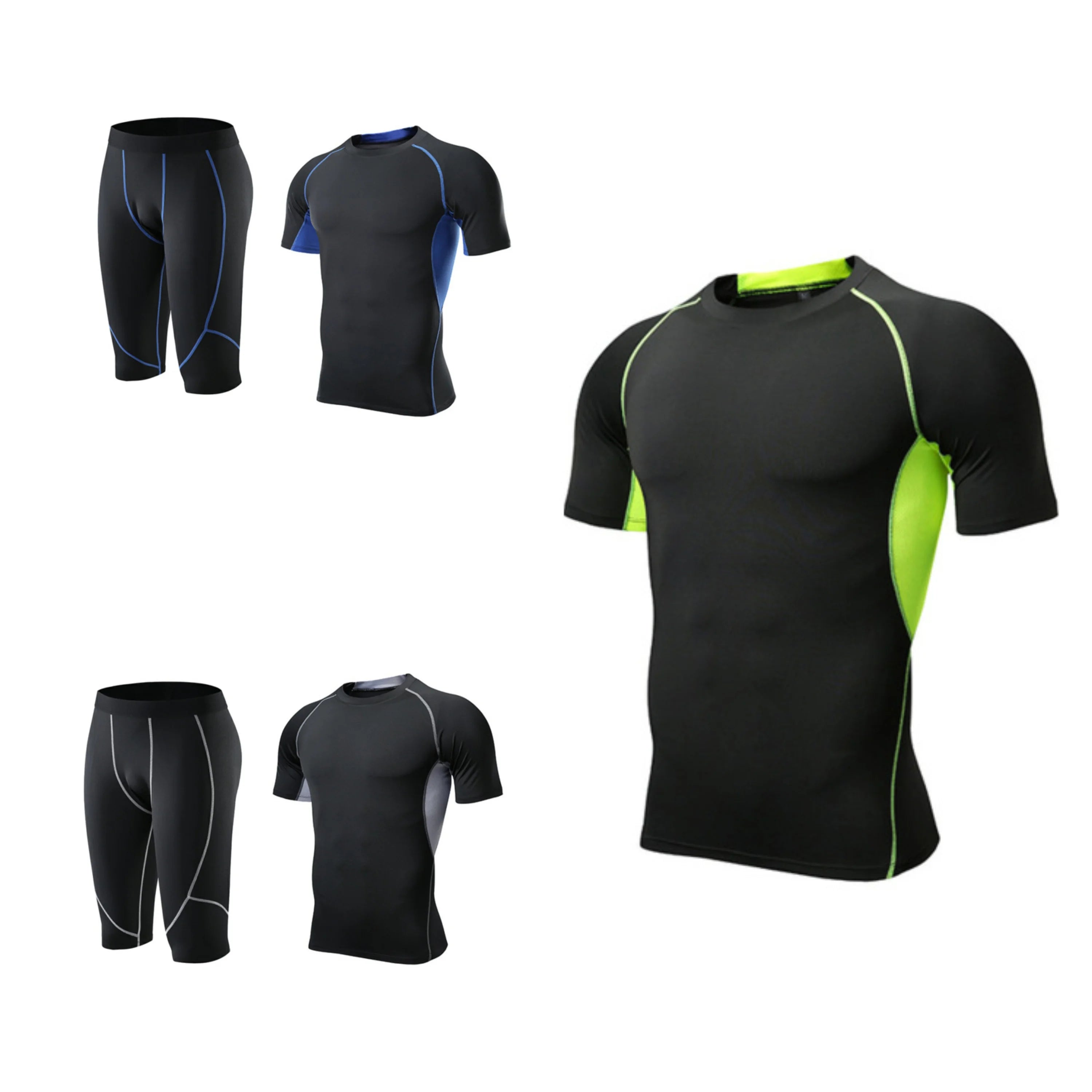 China Bangladesh Factory Price OEM Customized Logo Embroidery Men Yoga Fitness Training Compression Sports Running Two Piece Set