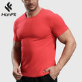HONFIT New Plain Short Sleeve Tshirt Spandex Cotton Breathable Quick Dry Gym Fitness Top Casual Sports Blank T Shirt for Men
