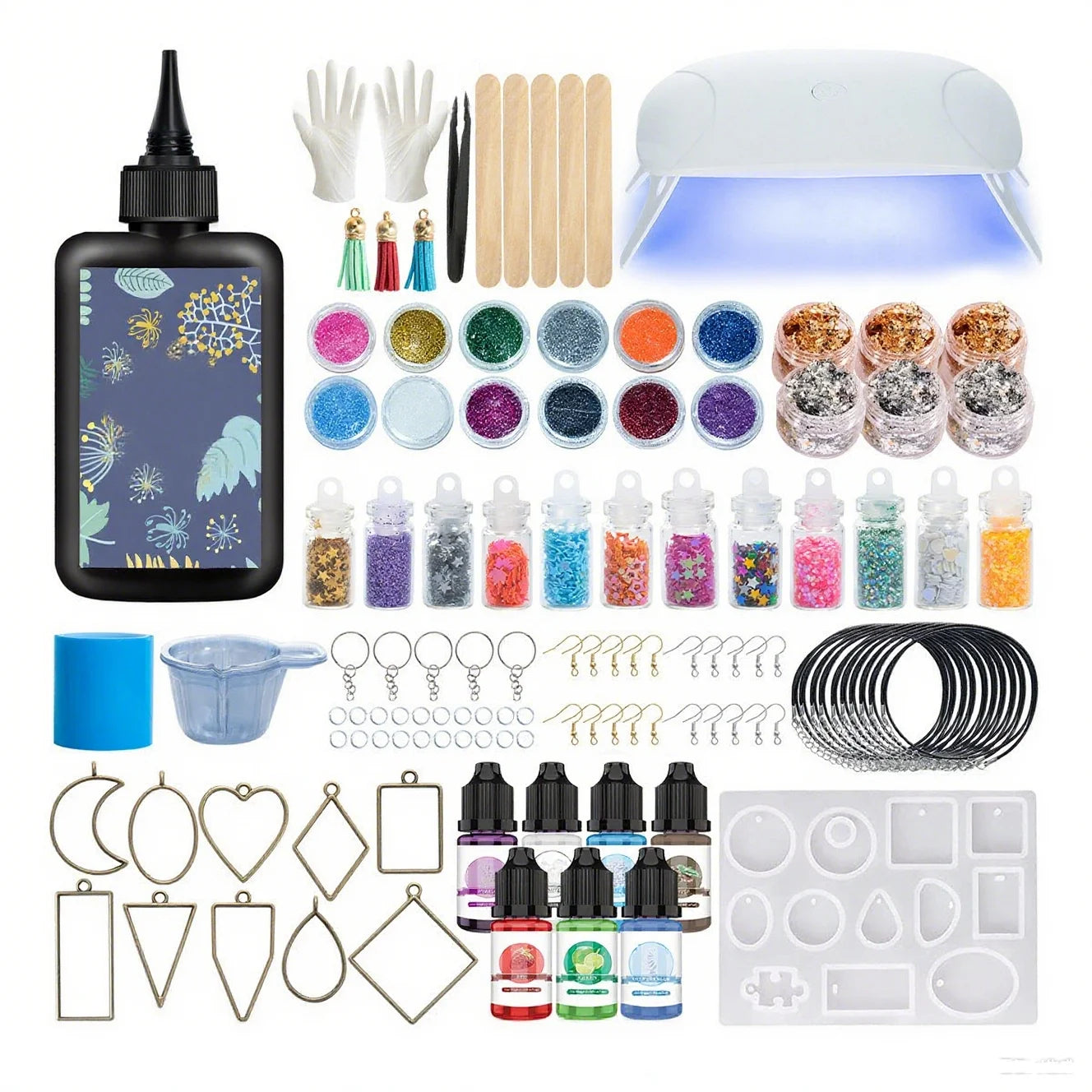 Earrings Pendants Resin Casting Silicone Mold Set Uv Glue Flash Powder Curing Lamp Resin Mold Set Pendants Home Decoration