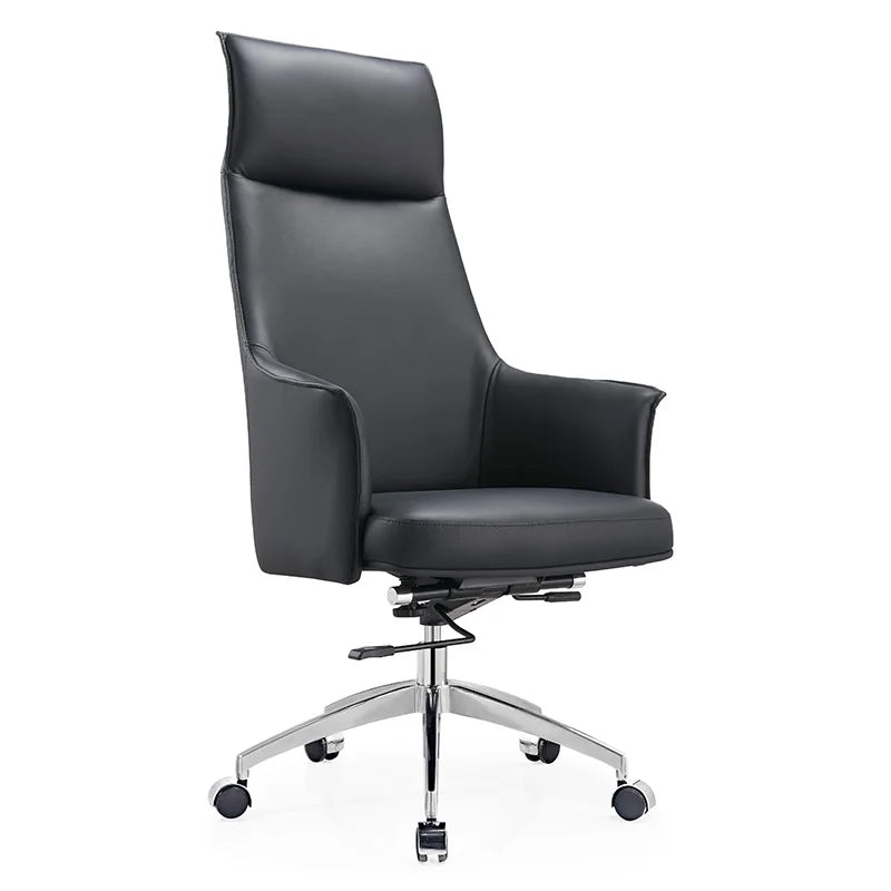 Black Synthetic Leather Contemporary Luxury Big Boss High Back Swivel Office Chair Wood Frame Aluminum Alloy Legs Adjustable