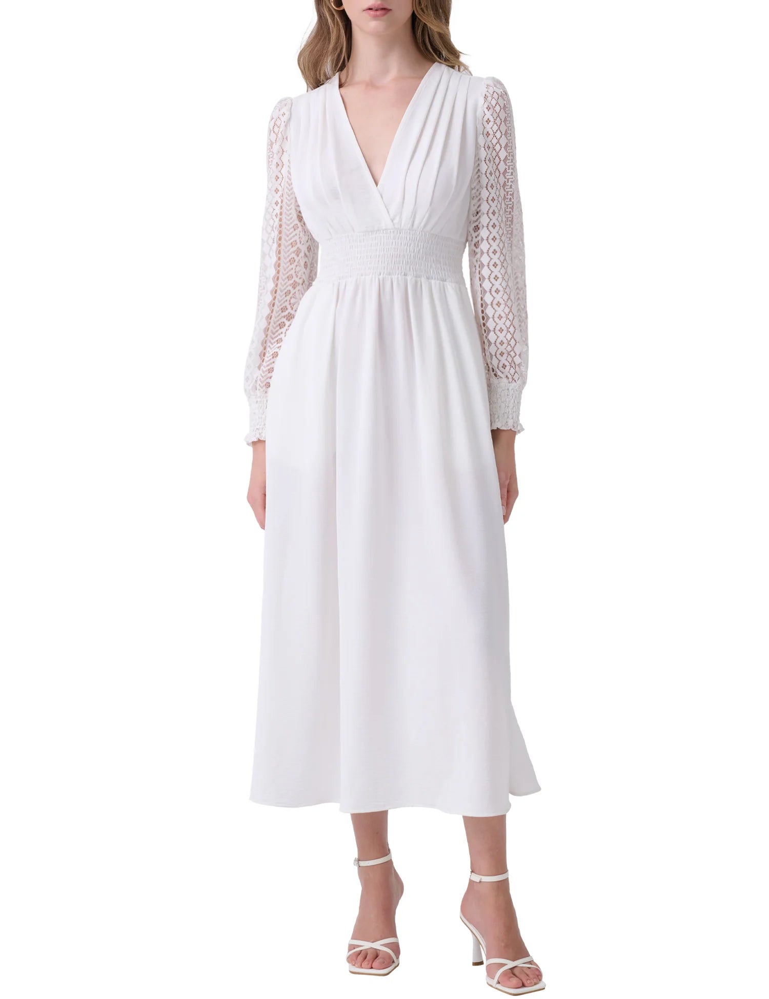 2026 Long Sleeve V Neck Lace Boho Flowy Fall Evening Dresses White Maxi White Dresses for Ladies Women Elegant