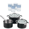 5-piece cookware set (2 saucepans with lids + saucepan) stainless steel with coating + Set of 4 x 0.5L glasses NOIA San Ignacio