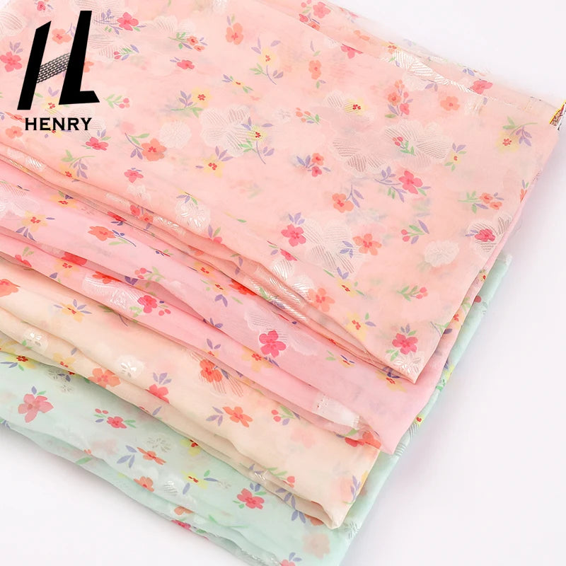 Fashion New Design Stock Item 100% Polyester Printed Jacquard Floral Fabric Chiffon Crepe Material Fabric for Clothing Dresses