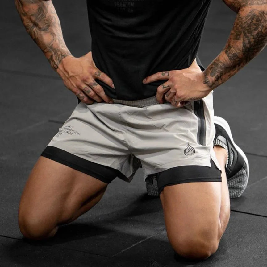 20224Summer Fitness Double-Layer Shorts for Men  Quick-Dry Breathable  Stretchy Training Pants Mesh Running and Sports Shorts