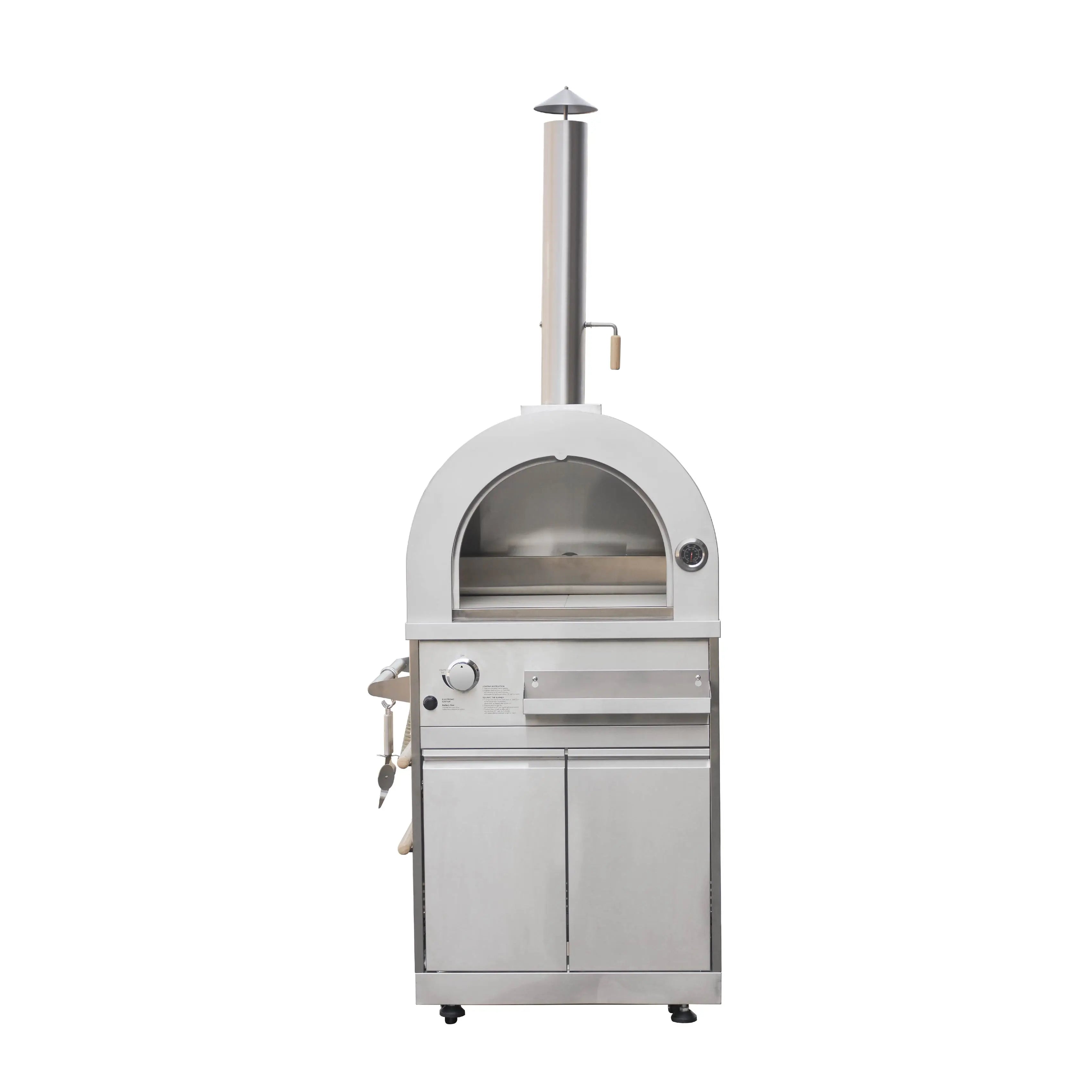 Premium Stainless Steel Gas Pizza Oven with 35000 BTU Burner Large 23.6x21" Cooking Area CE Certified Trolley Included