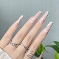 Temooi Press on False Nails 24Pcs ABS Marbling Long Ballerina Full Cover Pre-designed Finger Nails with Custom Logo & OEM/ODM
