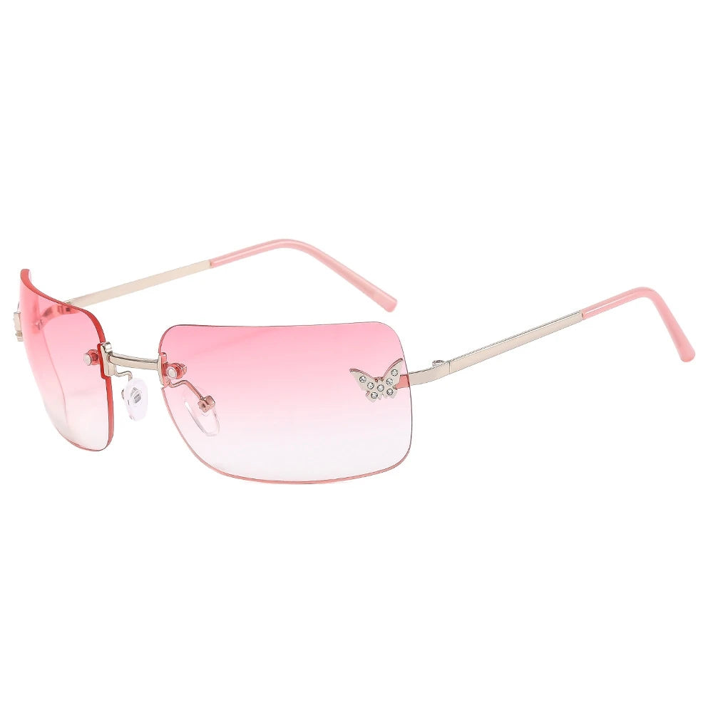 Wholesale Trendy Y2K Spicy Girl Sunglasses Frameless Metal Butterfly Fashion UV400 Optical Lenses PC Frame Colored Style Unisex