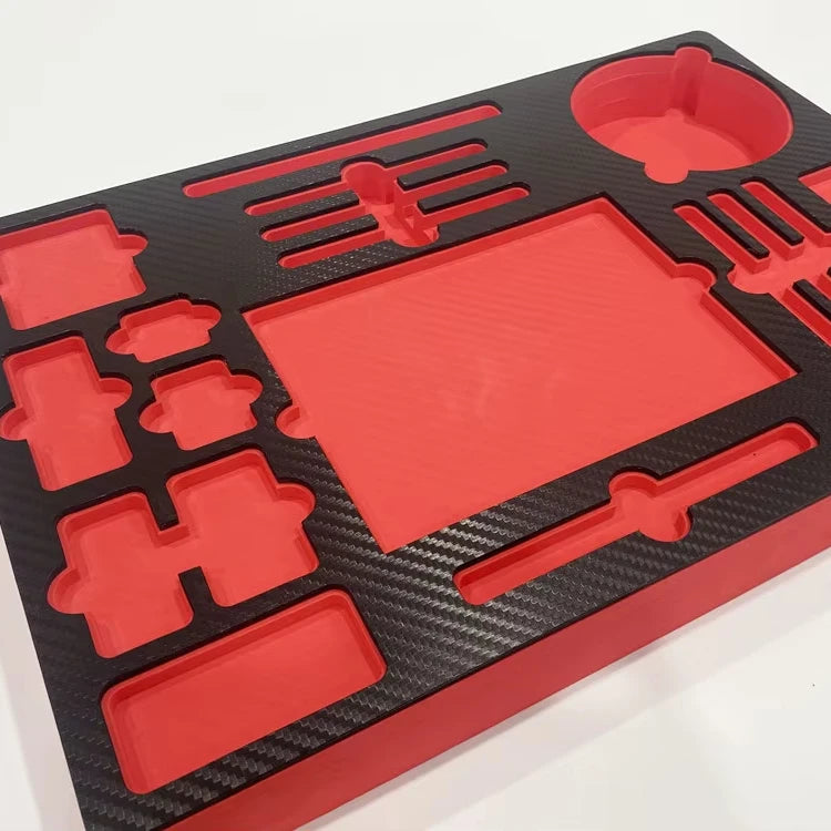 Customize Carbon Fiber Surface Insert Die-cut EVA 3D Carbon Fiber Texture Foam Packaging Lining for Packaging Tool Kit