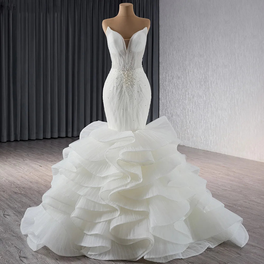 Jancember 241065 Beach Sleeveless Pearls Mermaid Wedding Bridal Dresses