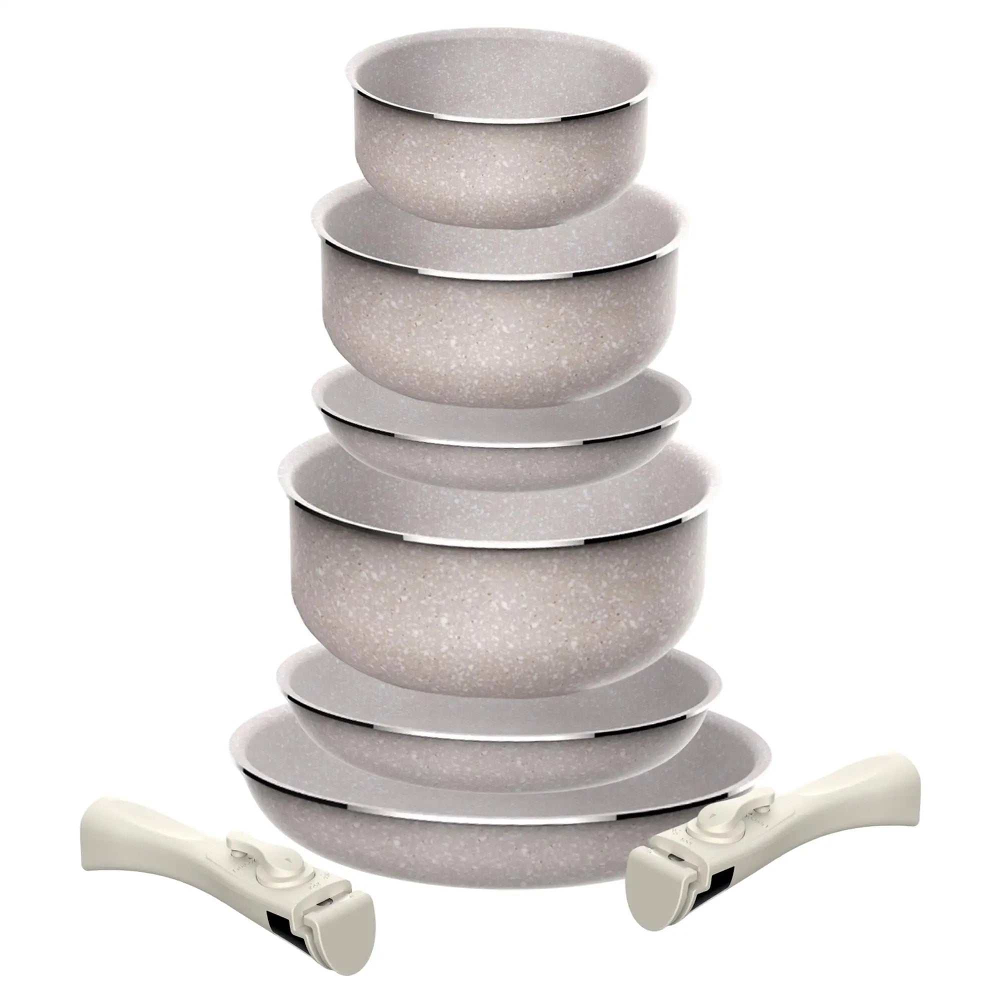 6-piece set: 3 frying pans 182024cm and 3 saucepans 161820cm in pressed aluminum with ILAG coating with 2 removable