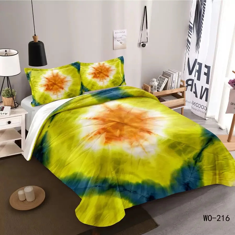 European Style 3pcs Digital Printing Duvet Cover Set Various Colors Quilt Tie-dye Pillowcase Polyester Bedding Set MegaBDM